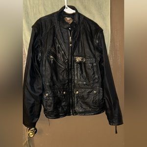 Harley leather jacket zip off sleeves size large